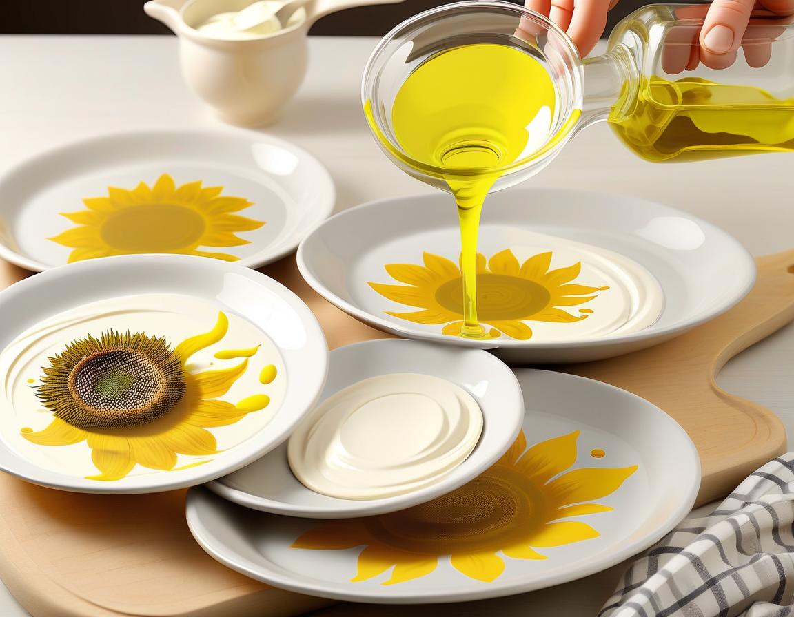  create two transparent plates in one sunflower oil in the other sour cream