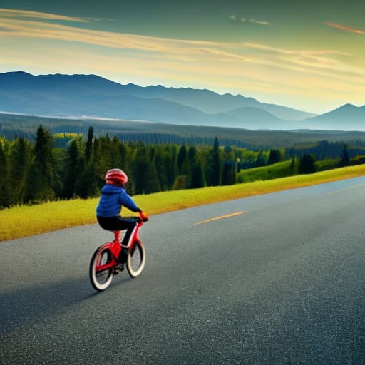 wa-vy style Back footage of a boy with bicycle with his younger brother on back sit hyperrealistic, full body, detailed clothing, highly detailed, cinematic lighting, stunningly beautiful, intricate, sharp focus, f/1. 8, 85mm, (centered image composition), (professionally color graded), ((bright soft diffused light)), volumetric fog, trending on instagram, trending on tumblr, HDR 4K, 8K