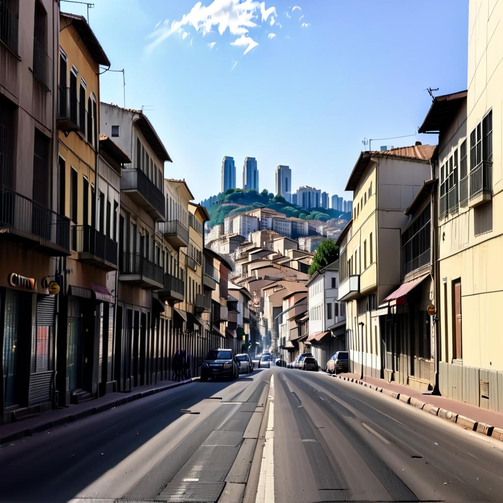  view of the city from the bottom of the streets up, civitai