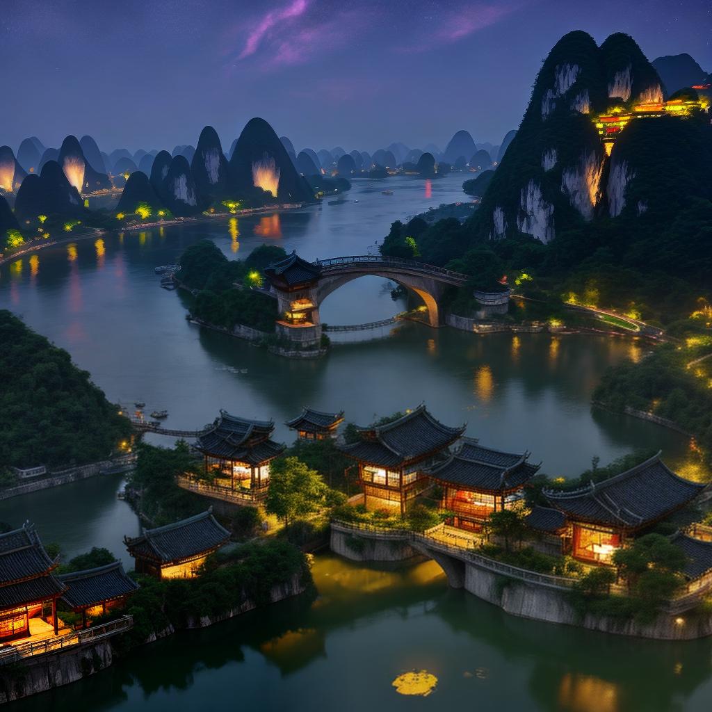  masterpiece, best quality, Guilin landscape under moonlight