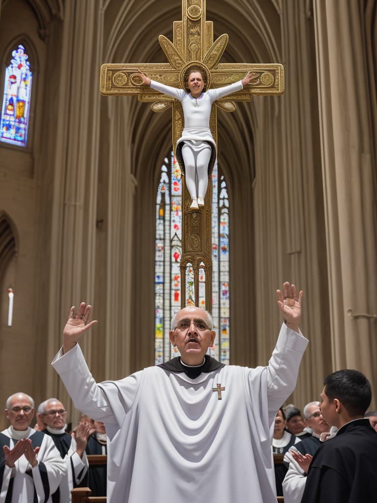  Priest at the mass holding up the eucharis