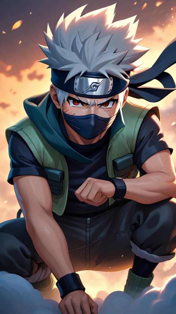  anime art of kakashi hatake from naruto, showcasing his hidden power of wisdom and empathy. hyperrealistic, full body, detailed clothing, highly detailed, cinematic lighting, stunningly beautiful, intricate, sharp focus, f/1. 8, 85mm, (centered image composition), (professionally color graded), ((bright soft diffused light)), volumetric fog, trending on instagram, trending on tumblr, HDR 4K, 8K