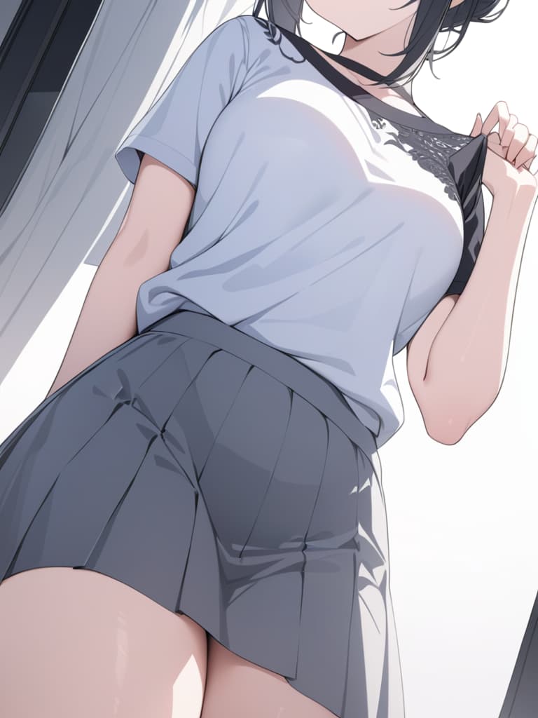  bobhair, black hair, blue eyes, white cutter shirt, red ribbon, gray skirt, masterpiece, best quality,8k,ultra detailed,high resolution,an extremely delicate and beautiful,hyper detail