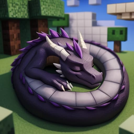  Ender Dragon, Feral Dragon, Cute, sleeping, fluffy, minecraft form, open eyes, digital art, masterpiece, 4k, fine details,