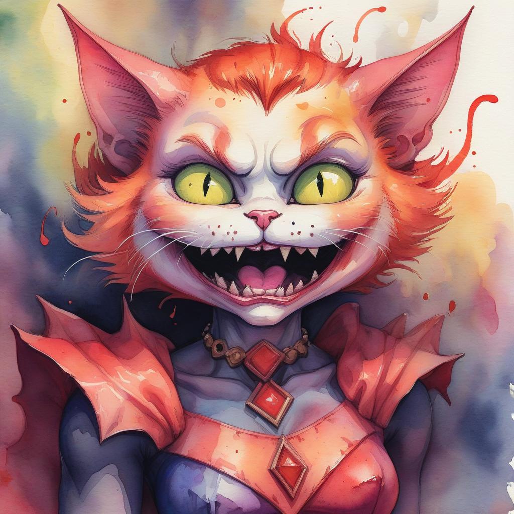  watercolor painting the character of halow kitty, in which the devils possessed and she is furious . vibrant, beautiful, painterly, detailed, textural, artistic