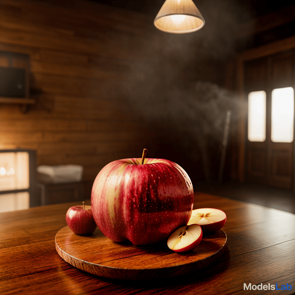  an apple on a wooden table hyperrealistic, full body, detailed clothing, highly detailed, cinematic lighting, stunningly beautiful, intricate, sharp focus, f/1. 8, 85mm, (centered image composition), (professionally color graded), ((bright soft diffused light)), volumetric fog, trending on instagram, trending on tumblr, HDR 4K, 8K