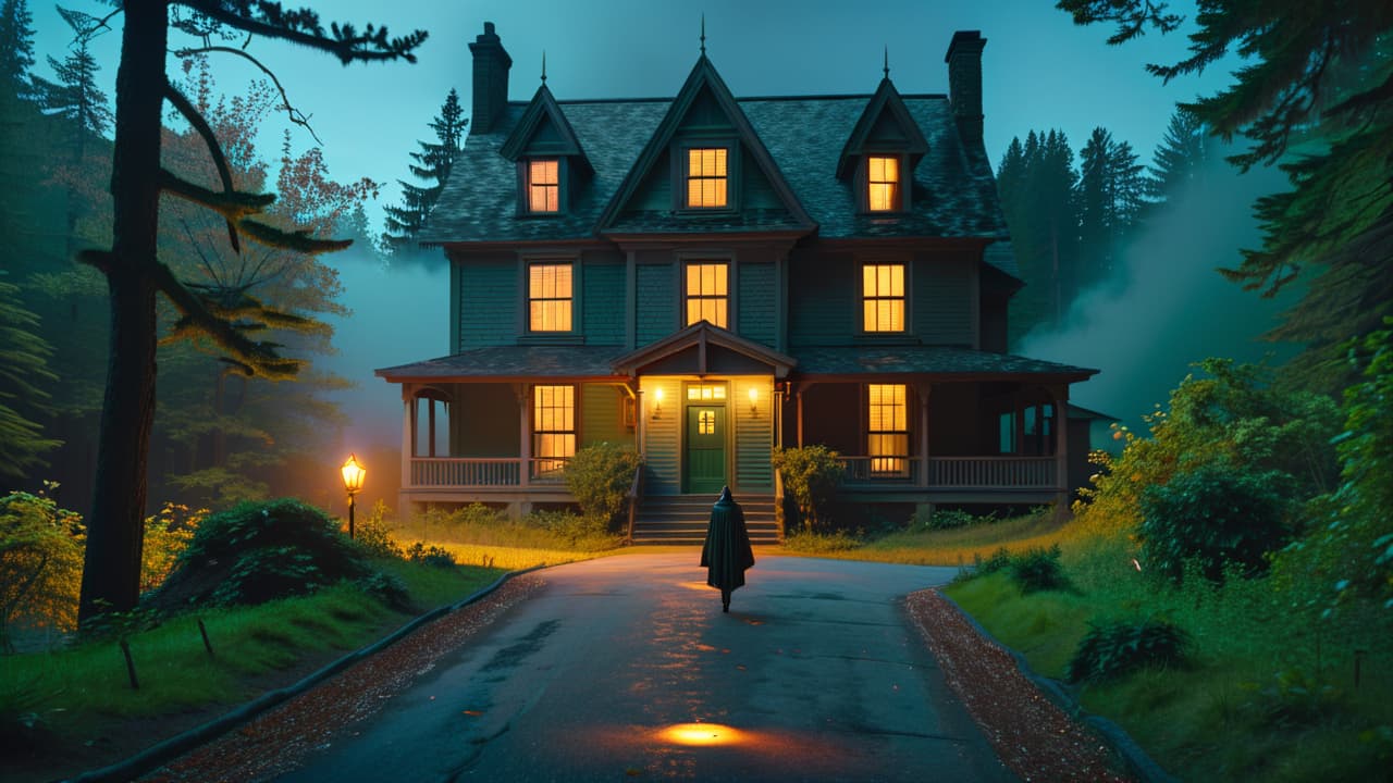  a surreal collage depicting five urban legend scenes: a haunted house, a mysterious creature in the woods, a cursed object, a ghostly figure in a city alley, and a chilling phone call. hyperrealistic, full body, detailed clothing, highly detailed, cinematic lighting, stunningly beautiful, intricate, sharp focus, f/1. 8, 85mm, (centered image composition), (professionally color graded), ((bright soft diffused light)), volumetric fog, trending on instagram, trending on tumblr, HDR 4K, 8K