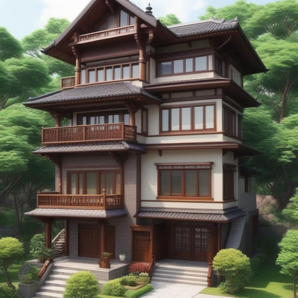  Two-storey house with stairs, anime style