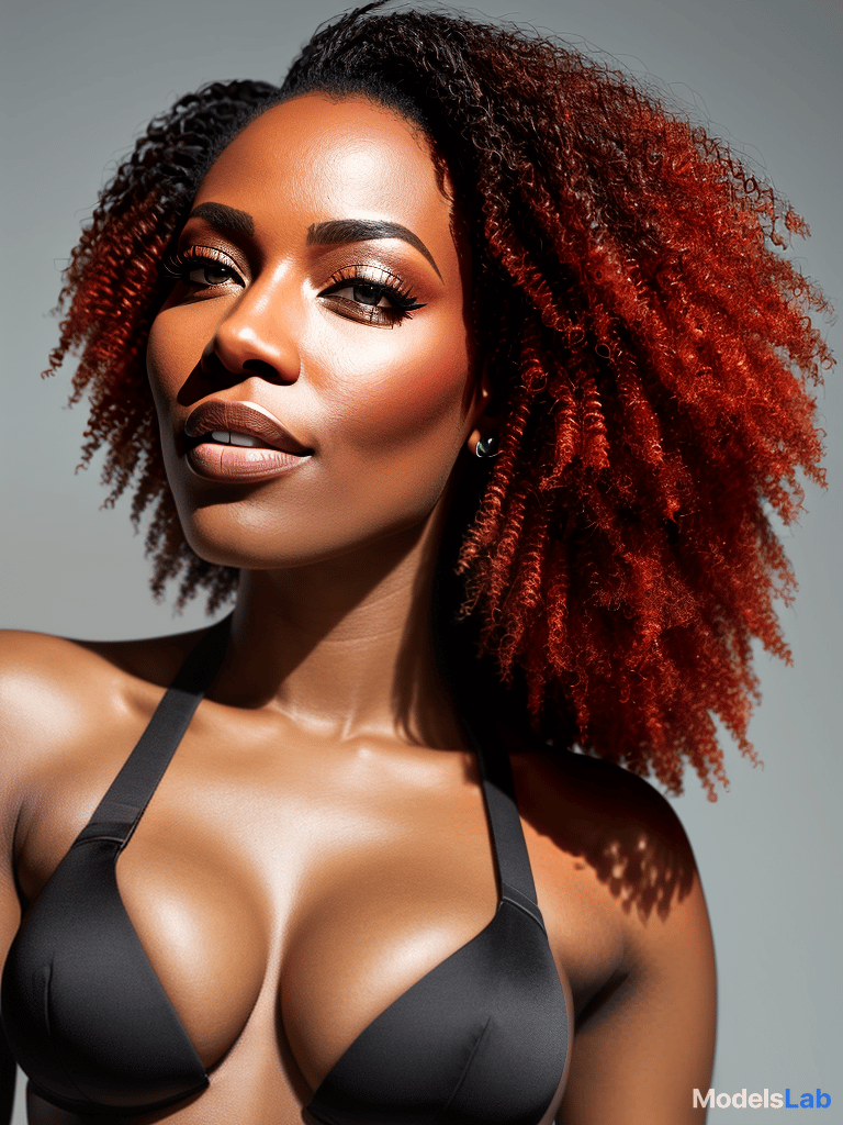  the portrait of a single gorgeous black skin woman with red hairs and green eyes. the skin has to be ebony black. busty focused hyperrealistic, full body, detailed clothing, highly detailed, cinematic lighting, stunningly beautiful, intricate, sharp focus, f/1. 8, 85mm, (centered image composition), (professionally color graded), ((bright soft diffused light)), volumetric fog, trending on instagram, trending on tumblr, HDR 4K, 8K