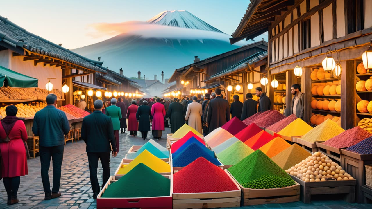  a vibrant marketplace filled with artisans showcasing traditional crafts, ancient architecture in the background, diverse tourists engaging in local customs, and lush landscapes that reflect cultural heritage, all under a clear blue sky. hyperrealistic, full body, detailed clothing, highly detailed, cinematic lighting, stunningly beautiful, intricate, sharp focus, f/1. 8, 85mm, (centered image composition), (professionally color graded), ((bright soft diffused light)), volumetric fog, trending on instagram, trending on tumblr, HDR 4K, 8K