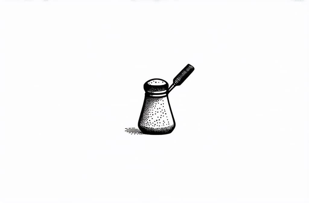  contour, very simple image in one unbroken black ink line, single line of salt shaker, engraving illustration, icon isolated on white background ar 3:2 using a single continuous black line ink brushon white background, drawing should be created without lifting the pen, recognizable features of salt shaker, engraving illustration, icon isolated on white background ar 3:2 in one unbroken line