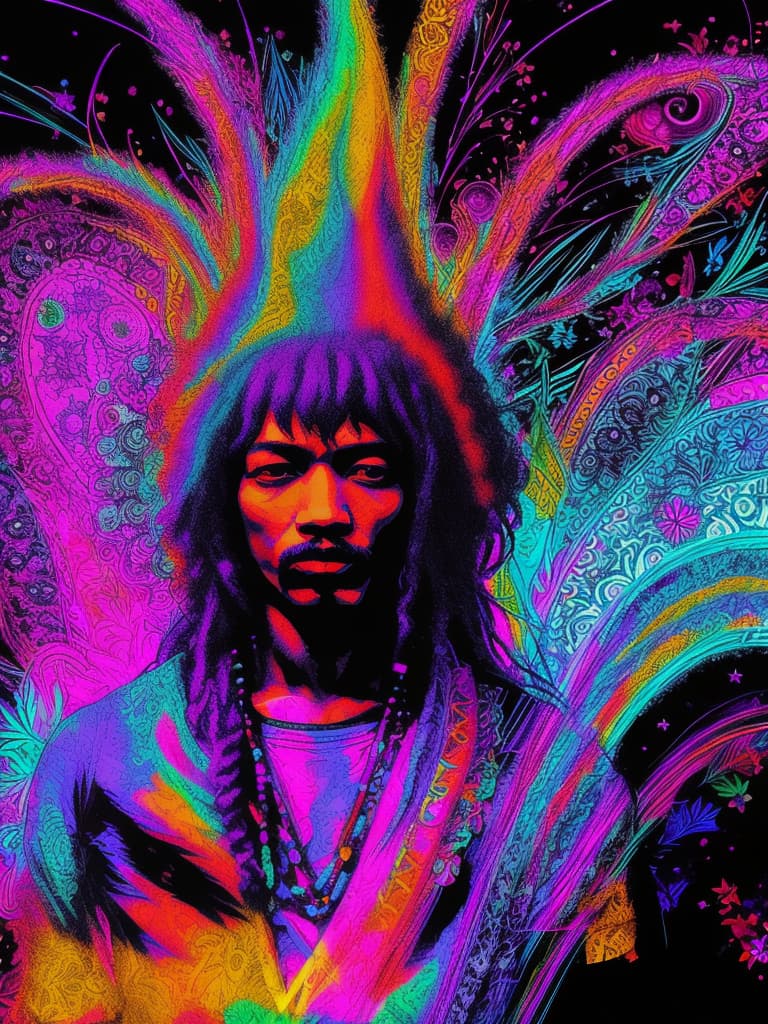  Psychedelic Portrait, Black light, Jimi Hendrix, medium/full body