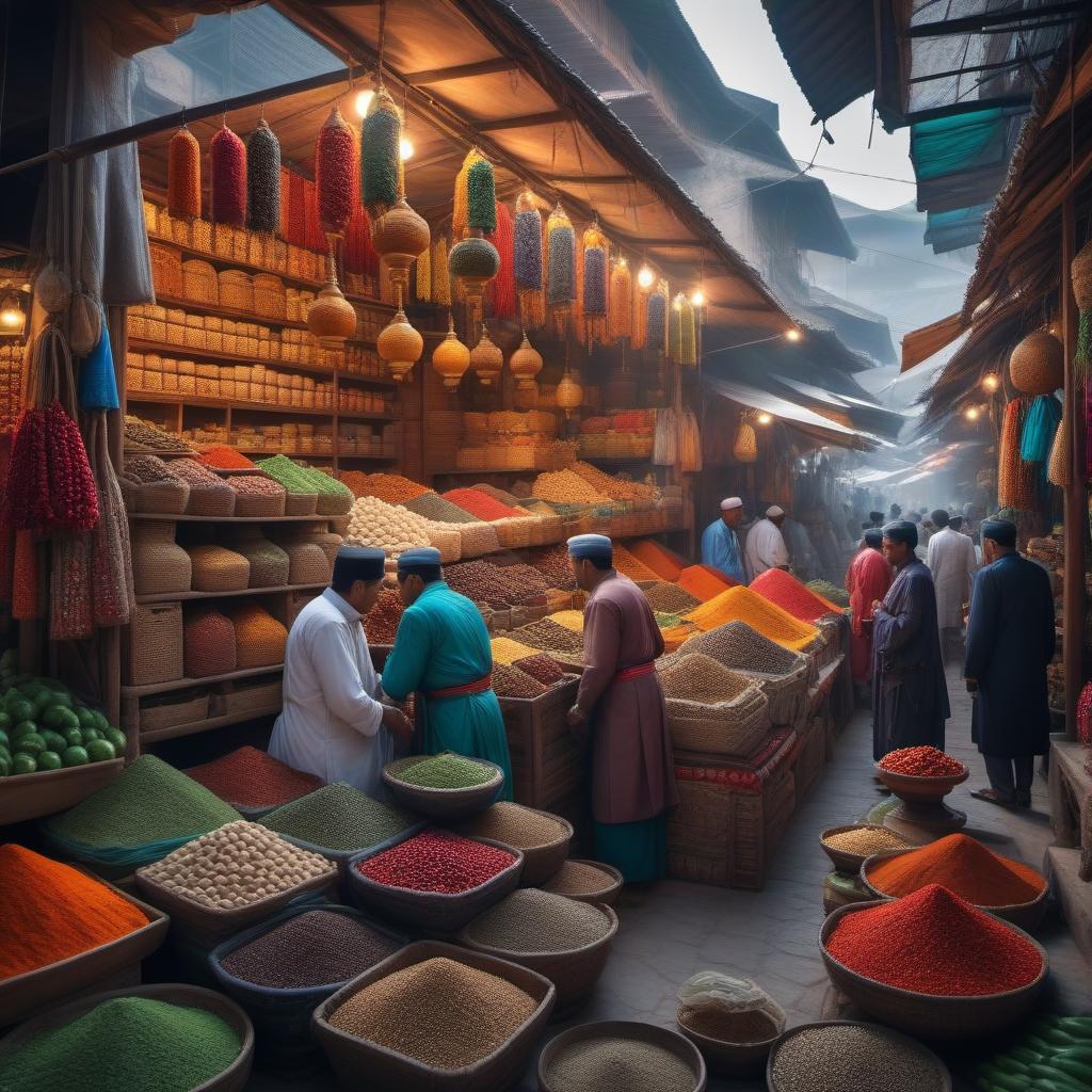  A picturesque market with colorful shops, exotic spices and locals dressed in bright traditional clothes. hyperrealistic, full body, detailed clothing, highly detailed, cinematic lighting, stunningly beautiful, intricate, sharp focus, f/1. 8, 85mm, (centered image composition), (professionally color graded), ((bright soft diffused light)), volumetric fog, trending on instagram, trending on tumblr, HDR 4K, 8K