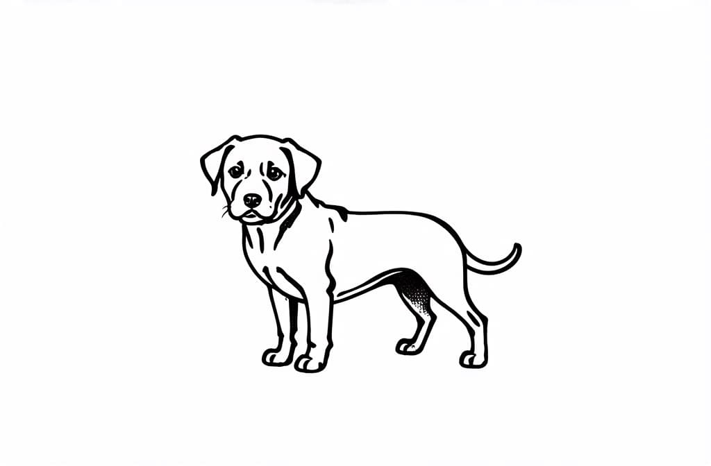  contour, very simple image in one unbroken black ink line, single line of puppy, engraving illustration, icon isolated on white background ar 3:2 using a single continuous black line ink brushon white background, drawing should be created without lifting the pen, recognizable features of puppy, engraving illustration, icon isolated on white background ar 3:2 in one unbroken line