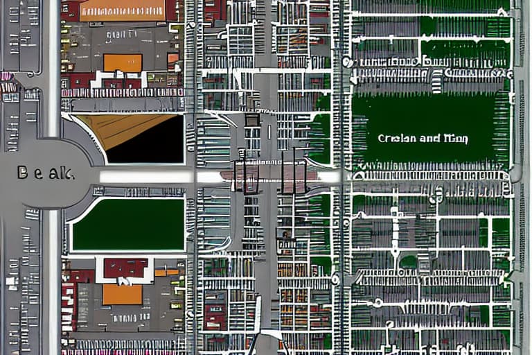  Create a blank road map of Gotham City with: - Roads, highways, and alleys - Empty spaces for buildings and landmarks - Basic road features like streetlights and crosswalks Leave the building spaces blank for customization.