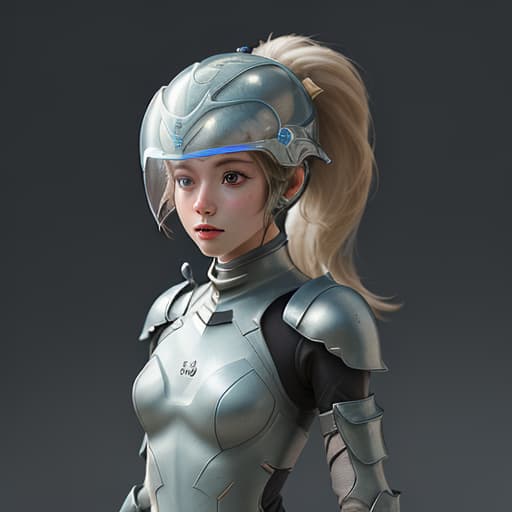  "girl, humanity, putting on biological armor, shell, fully enclosed helmet, (solo: 1.5), dynamic, best quality, masterpiece, c4d, ponytail."