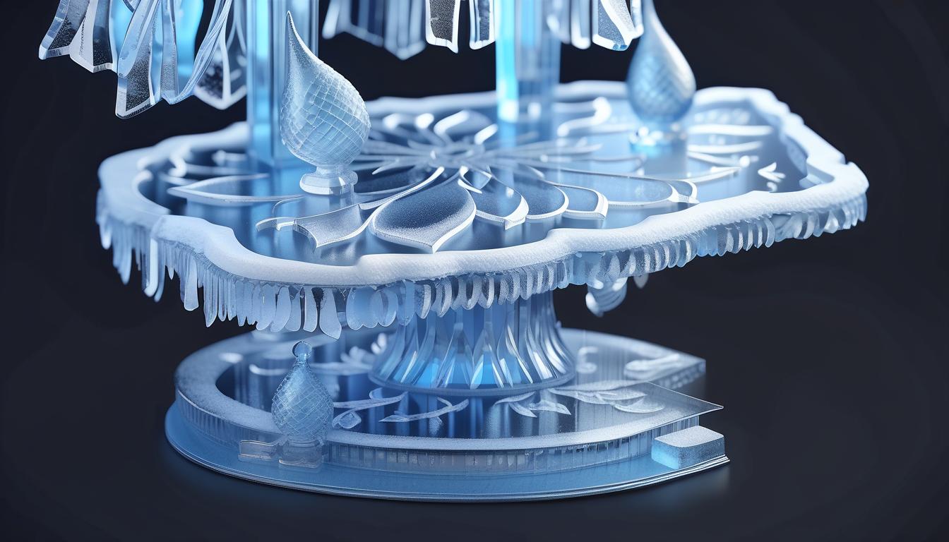  professional 3d model a platform made of ice with beautiful ornament . octane render, highly detailed, volumetric, dramatic lighting, civitai