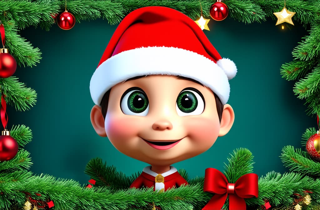  big head, big eyes, caricature, a caricature, rendering, (figurativism:0.8), christmas festive background with space for text in center of image ar 3:2, epic realistic, pixar style, disney, (cycles render:1.3), caustics, (glossy:0.58), (artstation:0.2), cute