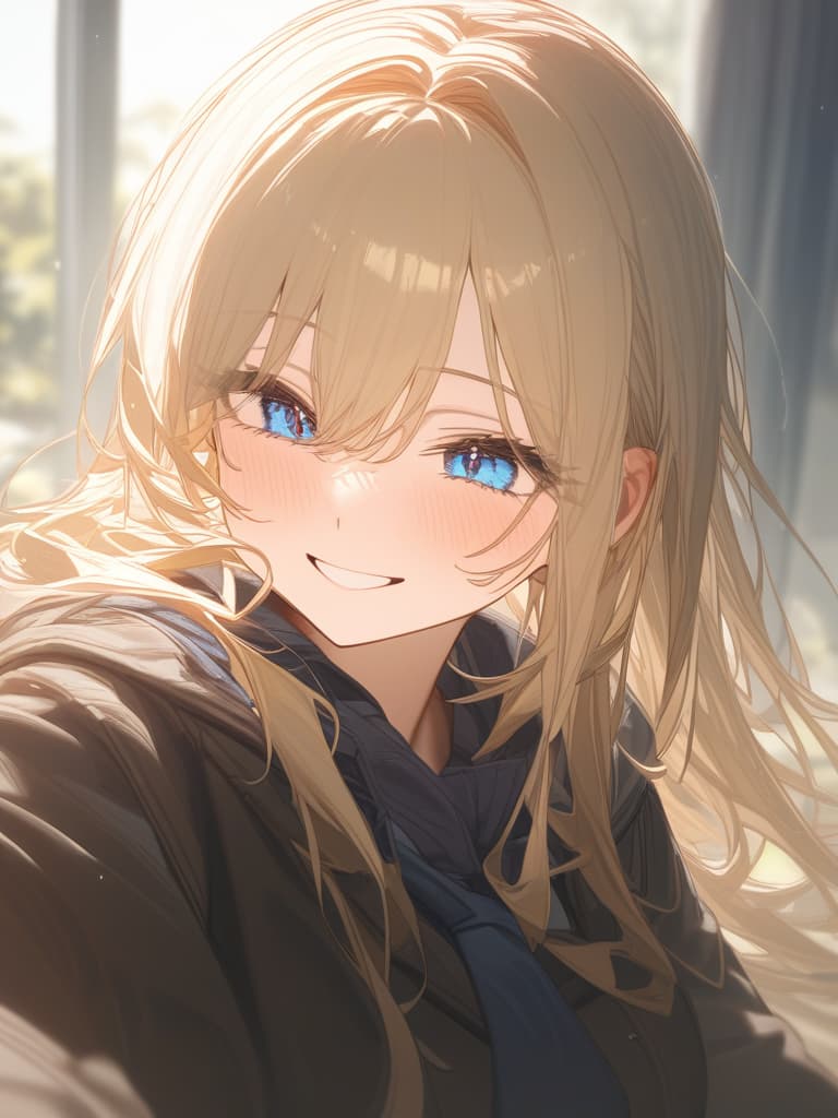  blond, blue eyes, smile, masterpiece, best quality,8k,ultra detailed,high resolution,an extremely delicate and beautiful,hyper detail