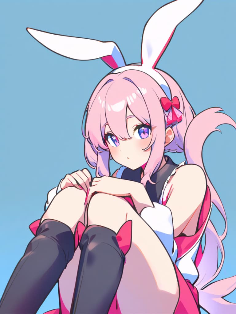  (beautiful girl:2.0)(pink hair color:2.0)(twin tail:2.0)(one eye covered with peace✌)(in bunny girl:2.0)(from knees up:2.0)masterpiece,high quality,super analysis,16k