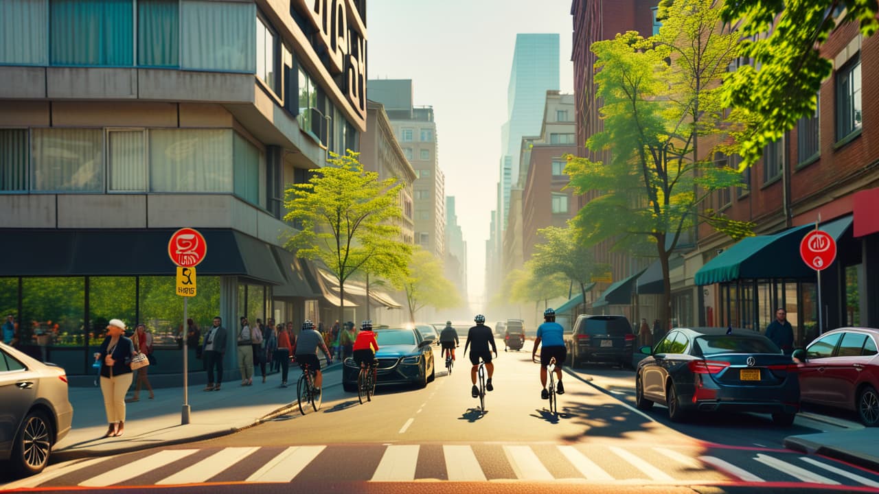  a vibrant urban scene featuring cyclists navigating through a bustling cityscape, with bike lanes, green spaces, and diverse architecture, showcasing the integration of cycling into everyday urban life and community interaction. hyperrealistic, full body, detailed clothing, highly detailed, cinematic lighting, stunningly beautiful, intricate, sharp focus, f/1. 8, 85mm, (centered image composition), (professionally color graded), ((bright soft diffused light)), volumetric fog, trending on instagram, trending on tumblr, HDR 4K, 8K