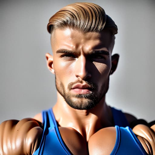 portrait+ style Russian LGBT queer fitness trainer blonde hunk dude face