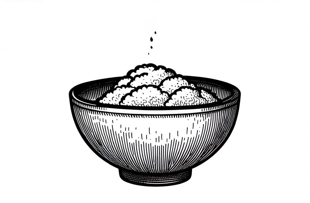  contour, very simple image in one unbroken black ink line, single line of steaming warm rice bowl, engraving illustration, icon isolated on white background ar 3:2 using a single continuous black line ink brushon white background, drawing should be created without lifting the pen, recognizable features of steaming warm rice bowl, engraving illustration, icon isolated on white background ar 3:2 in one unbroken line