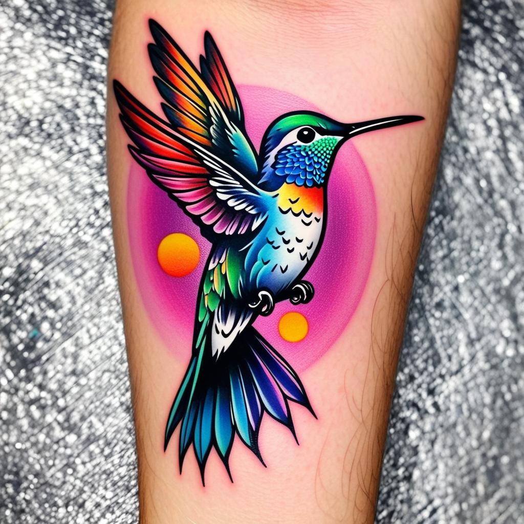  hummingbird, rainbow, (tattoo), (sleeve tattoo design on the arm)