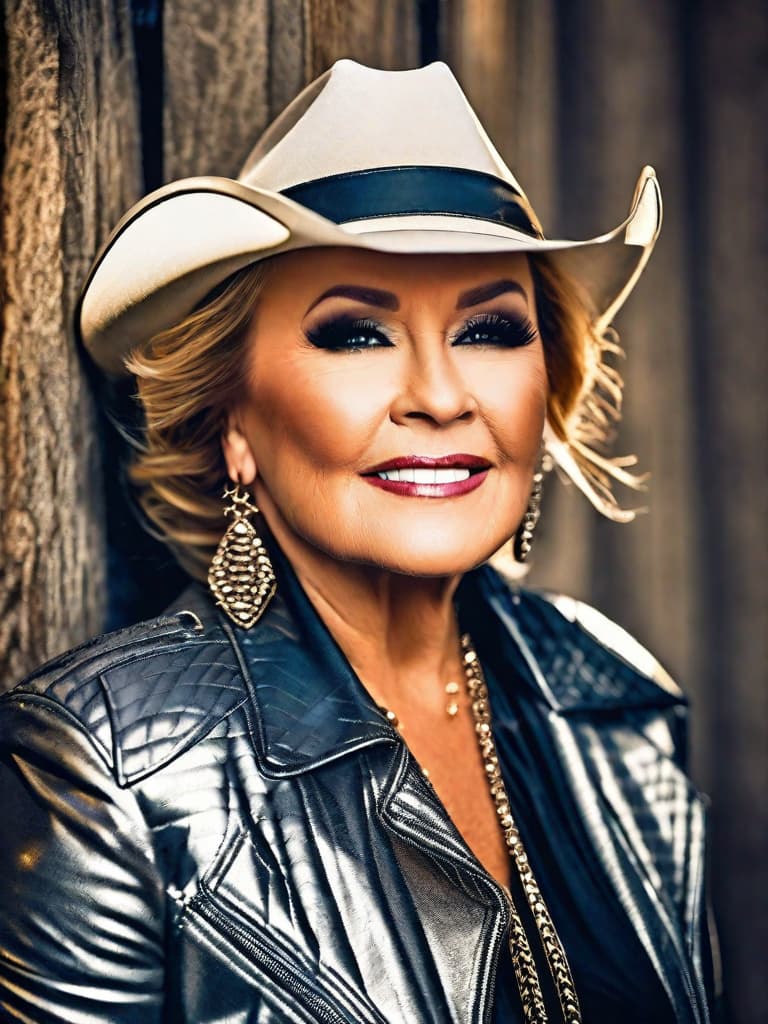  The country singer Tanya Tucker, medium shot, upper body, spotlight, long exposure lighting, street art style spray paint, glamour lighting