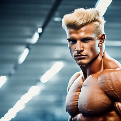 portrait+ style bodybuilding superstar blonde hunk dude face