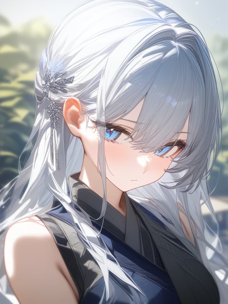  girls with gray hair, light blue eyes, japanese style, silver and blue hairpins, pale soul, cute, masterpiece, best quality,8k,ultra detailed,high resolution,an extremely delicate and beautiful,hyper detail