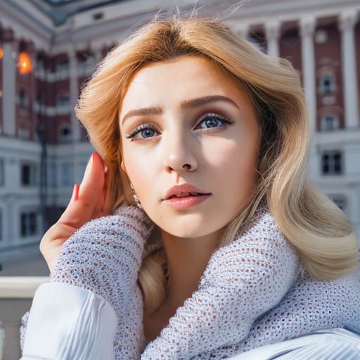 portrait+ style Russian queer TV actress blonde female face