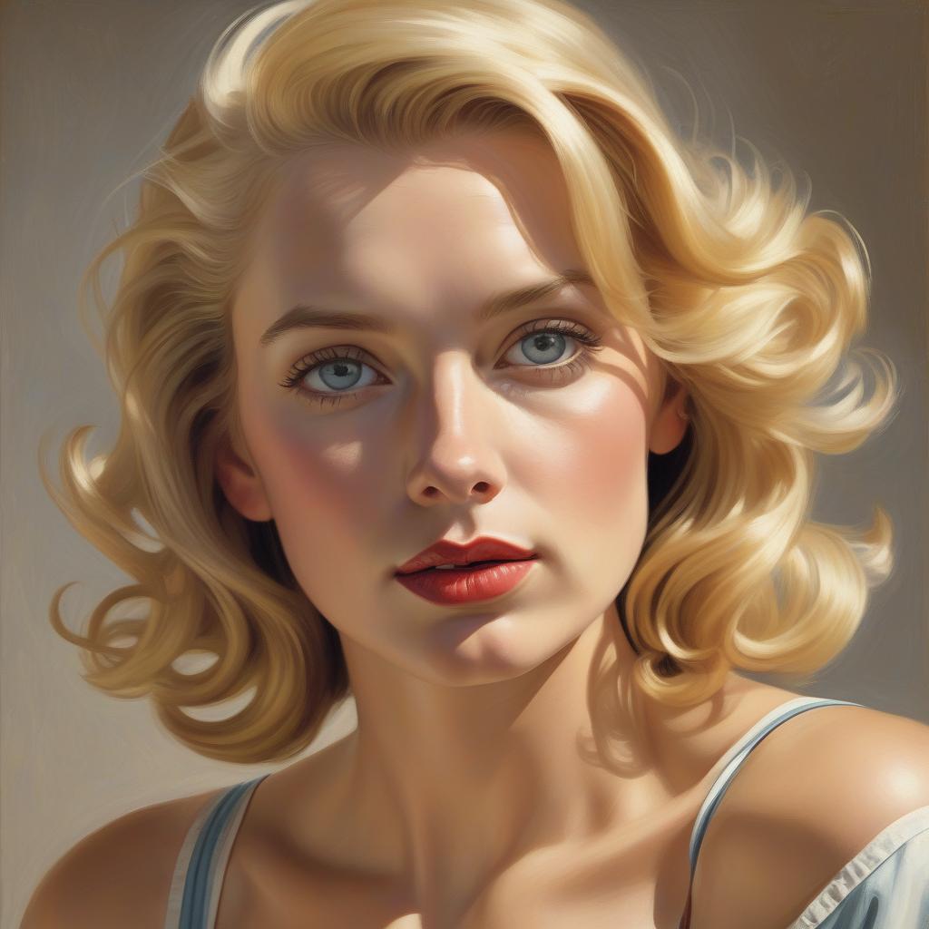  hyperrealistic art a painting of a woman with blonde hair, portrait of a blonde woman, gil elvgren 50mm, photorealistic digital painting, cinematic realistic portrait, oil painting of realistic woman, by richard estes, award winning oil painting, a photorealistic painting, photo realistic painting, photorealistic oil painting, in stunning digital paint, digital art. photo realistic . extremely high resolution details, photographic, realism pushed to extreme, fine texture, incredibly lifelike