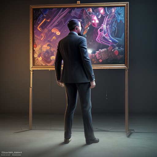  studio photos of a man in the style of 1920s standing with his back to the frame, (extremely detailed oil painting:1.2), glow effects, godrays, hand drawn, render, 8k, octane render, cinema 4d, blender, dark, atmospheric 4k ultra detailed, cinematic sensual, sharp focus, humorous illustration, big depth of field, masterpiece, colors, 3d octane render, 4k, concept art, trending on artstation, hyperrealistic, vivid colors, extremely detailed cg unity 8k wallpaper, trending on artstation, trending on cgsociety, intricate, high detail, dramatic