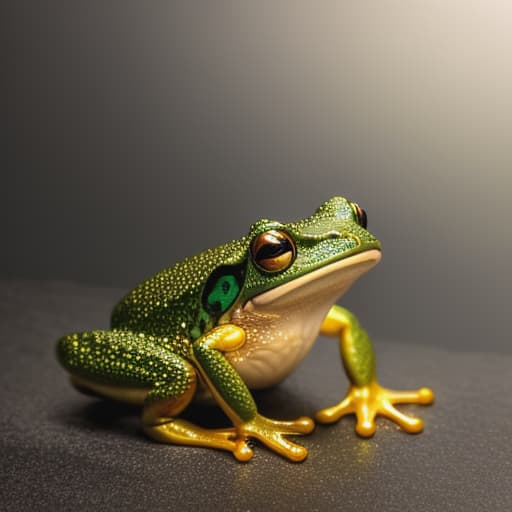  mnml style frog with golds hyperrealistic, full body, detailed clothing, highly detailed, cinematic lighting, stunningly beautiful, intricate, sharp focus, f/1. 8, 85mm, (centered image composition), (professionally color graded), ((bright soft diffused light)), volumetric fog, trending on instagram, trending on tumblr, HDR 4K, 8K