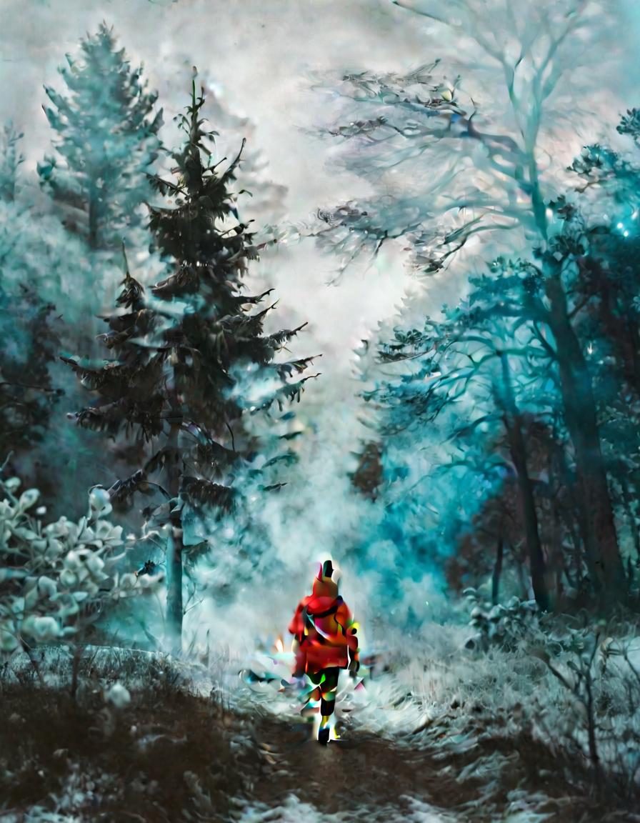  the red beach girl runs in the cold winter dark stash, and the black shadow of a man in the trees ahead. the girl's heart is burning, film photography style hyperrealistic, full body, detailed clothing, highly detailed, cinematic lighting, stunningly beautiful, intricate, sharp focus, f/1. 8, 85mm, (centered image composition), (professionally color graded), ((bright soft diffused light)), volumetric fog, trending on instagram, trending on tumblr, HDR 4K, 8K