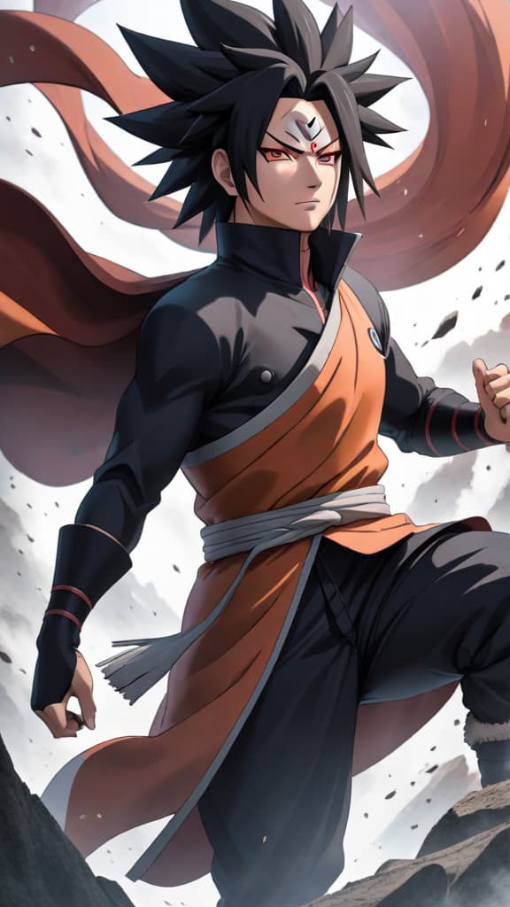  anime art madara from naruto shippuden stands atop his crumbling illusion, light pouring through a fissure hyperrealistic, full body, detailed clothing, highly detailed, cinematic lighting, stunningly beautiful, intricate, sharp focus, f/1. 8, 85mm, (centered image composition), (professionally color graded), ((bright soft diffused light)), volumetric fog, trending on instagram, trending on tumblr, HDR 4K, 8K