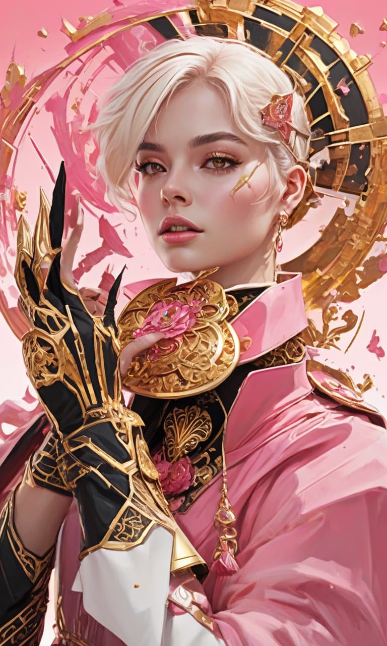  concept art pink, gold, black, white card cover . digital artwork, illustrative, painterly, matte painting, highly detailed, perfect hands