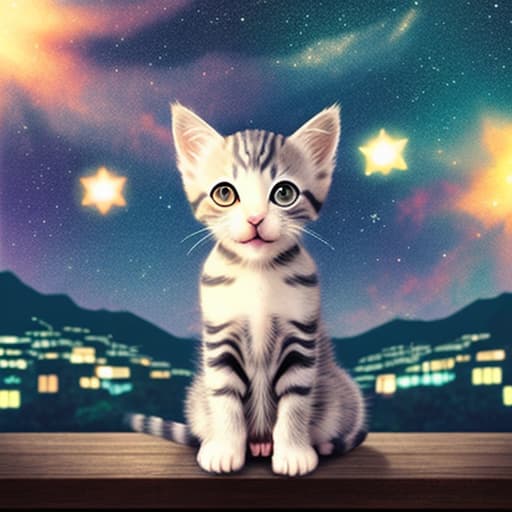  anime kitten against the background of the starry sky