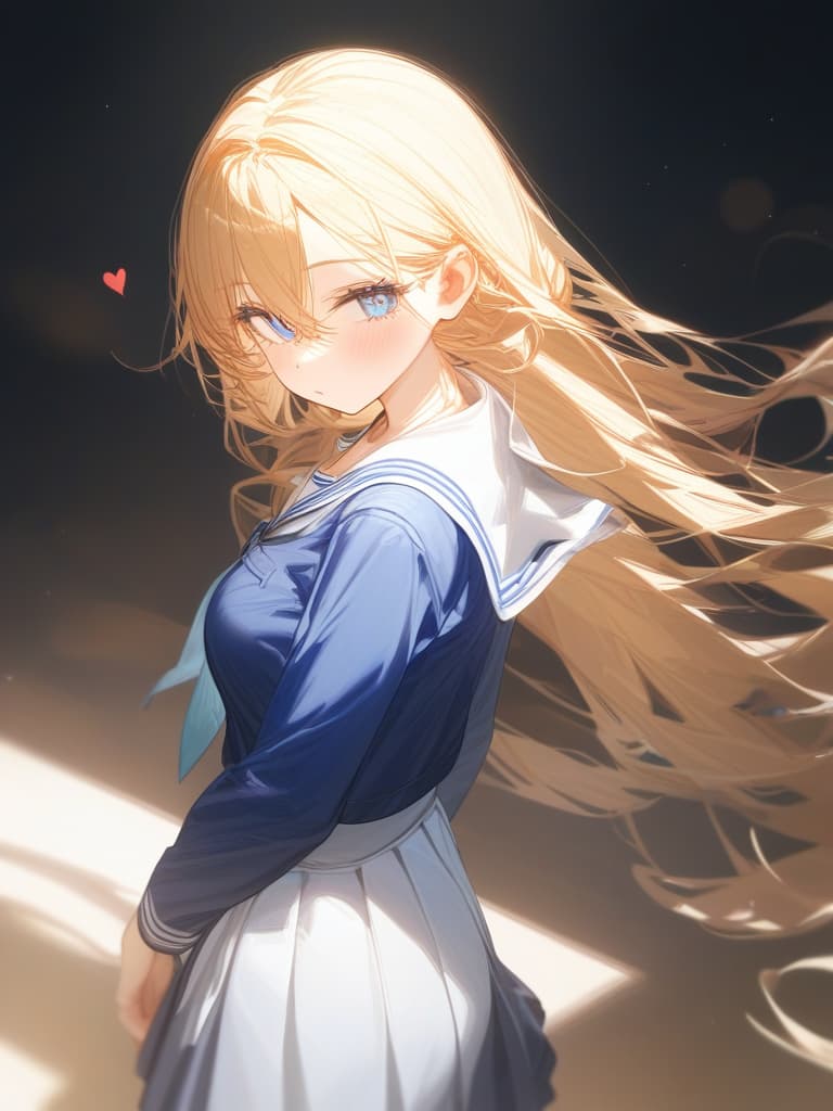  long hair long hair, heart love, cute, whole body, sailor suit, blonde, light blue eyes, masterpiece, best quality,8k,ultra detailed,high resolution,an extremely delicate and beautiful,hyper detail