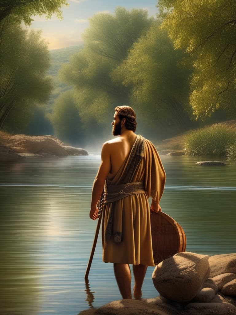  John the Baptist facing Jesus, standing in the the river Jordan . Close up view.