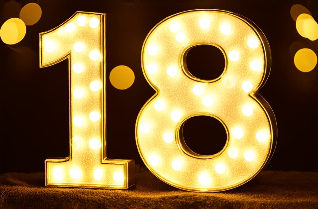  number 18 with golden bokeh lights, festive birthday celebration ar 3:2 {prompt}, maximum details