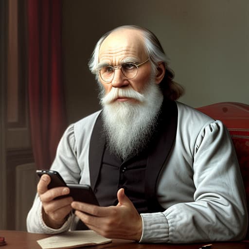  leo tolstoy in the modern world with a phone