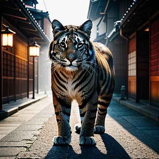  a big cat ,kyoto hyperrealistic, full body, detailed clothing, highly detailed, cinematic lighting, stunningly beautiful, intricate, sharp focus, f/1. 8, 85mm, (centered image composition), (professionally color graded), ((bright soft diffused light)), volumetric fog, trending on instagram, trending on tumblr, HDR 4K, 8K