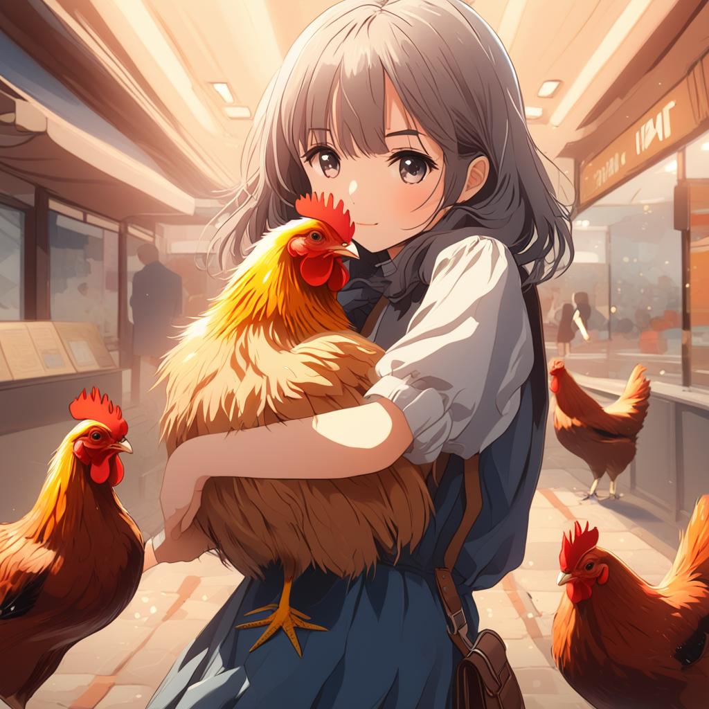  girl hugging chicken