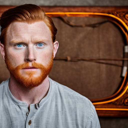 portrait+ style historical TV series actor queer ginger hunk dude face