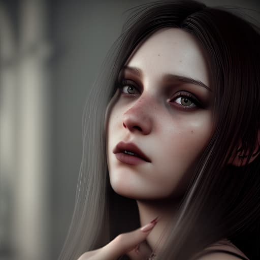  girl, gothic, long brown hair, long black sharp nails, shot 35 mm, realism, octane render, 8k, trending on artstation, 35 mm camera, unreal engine, hyper detailed, photo realistic maximum detail, volumetric light, realistic matte painting, hyper photorealistic, trending on artstation, ultra detailed, realistic