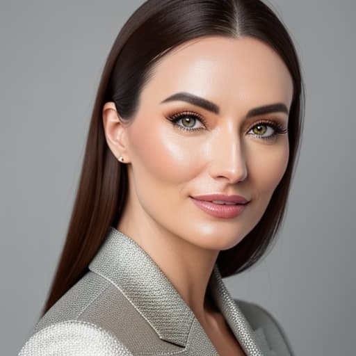  corporate headshot of a successful british businesswoman wearing smart designer clothes, perfectly framed with the subject's face central in frame. good skin, clear eyes, smart hair., in soft gaze, looking straight at the camera, skin blemishes, imperfect skin, skin pores, no makeup, no cosmetics, matured, solo, centered, raw photo, detailed, clear features, sharp focus, film grain, 8k uhd, candid portrait, natural lighting hyperrealistic, full body, detailed clothing, highly detailed, cinematic lighting, stunningly beautiful, intricate, sharp focus, f/1. 8, 85mm, (centered image composition), (professionally color graded), ((bright soft diffused light)), volumetric fog, trending on instagram, trending on tumblr, HDR 4K, 8K