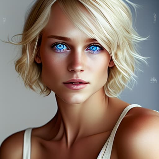  (Гпрнюня манюня) blond woman with blue eyes and a white tank top posing for a picture, short blond hair, blond hair blue eyes, blonde hair and blue eyes, blonde short hair, short blonde hair, blond bob haircut, sleek blond hair, shoulder - length blonde hair, short blonde hair with bangs, short wavy blond hair, blue eyes and blond hair, blonde hair blue eyes