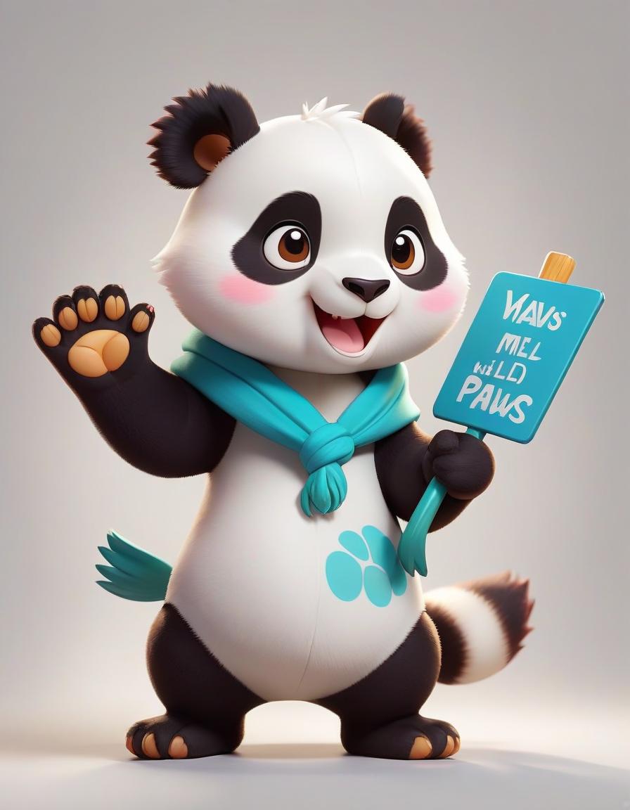  pokémon style a small cartoon panda with a slight smile holds a sign in its paws that says about me . vibrant, cute, anime, fantasy, reminiscent of pokémon series